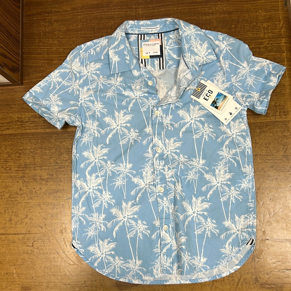Denim & Flower Ricky Singh Blue and White Casual Button Down Shirt Boys Size 8